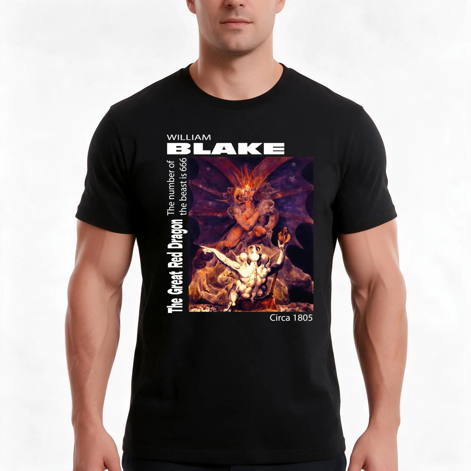 The Number of The Beast is 666 Design by William Blake Painting T-Shirt Summer Casual Cotton Tee Oversized Streetwear Tops
