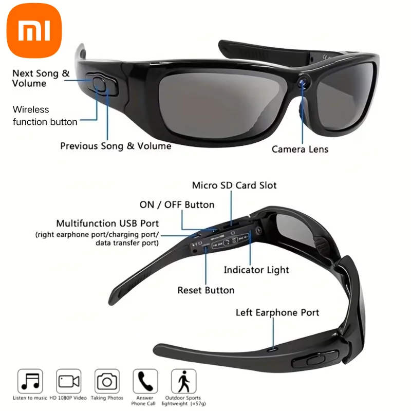 

Xiaomi AI умные спортивные очки для камеры HD запись видео фото уличная велосипедная запись умные водонепроницаемые Bluetooth-очки