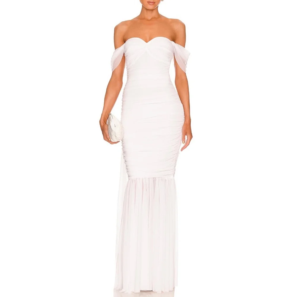 

Matching Jersey Pleat Sheath Off-the-shoulder Midi Dresses Evening Dresses Classic Exquisite Modern Style Pastrol Chinese Style