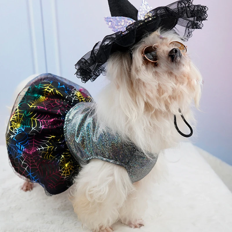 

Pets Halloween Shiny Dresses Laser Fabric Costume Party Festive Clothes for Dogs Designer Dog Christmas Clothes Skirts Pet Items