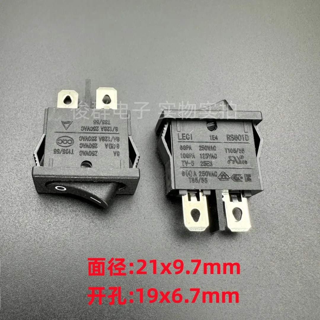 10pcs/ RS601D Thin Rocker Rocker Switch 2 Gear 2 Pin 8A Key Power Rocker Button