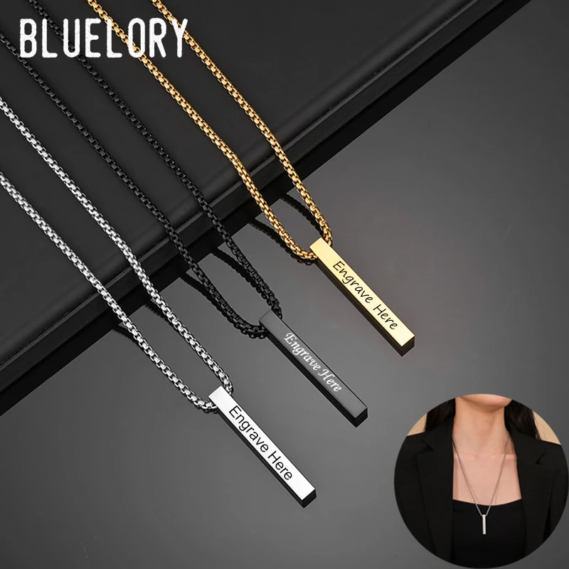 

Bluelory Custom Engraved Name Date ID Bar Necklace For Women Stainless Steel Personalized Jewelry Anniversary Gift Wholesale