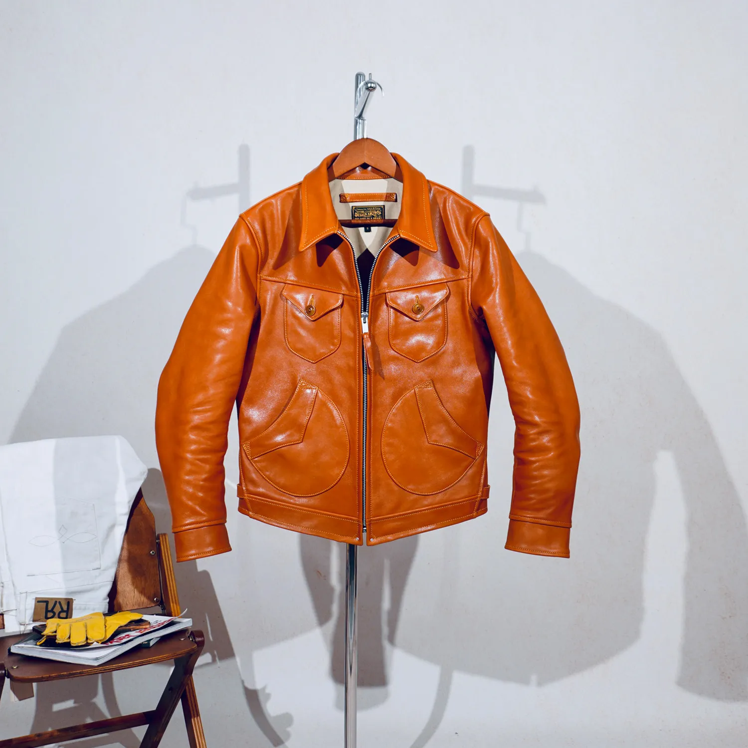 Tailor Brando Vegetable Tanned Horsehide Men's Lapel Collar Classic Mendoza Retro Genuine Leather Jacket