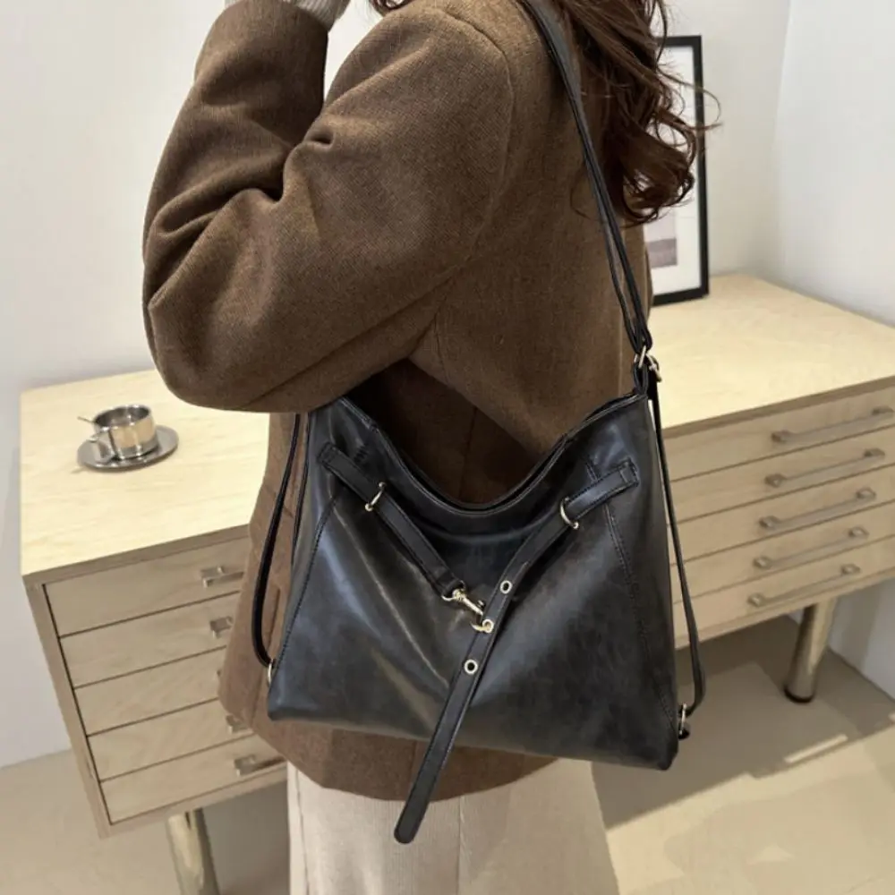 

Fashion New Design Buckle Shoulder Bag Leather Solid Color Vintage Tote Bag Crossbody Large Capacity Women Backapck Handbags