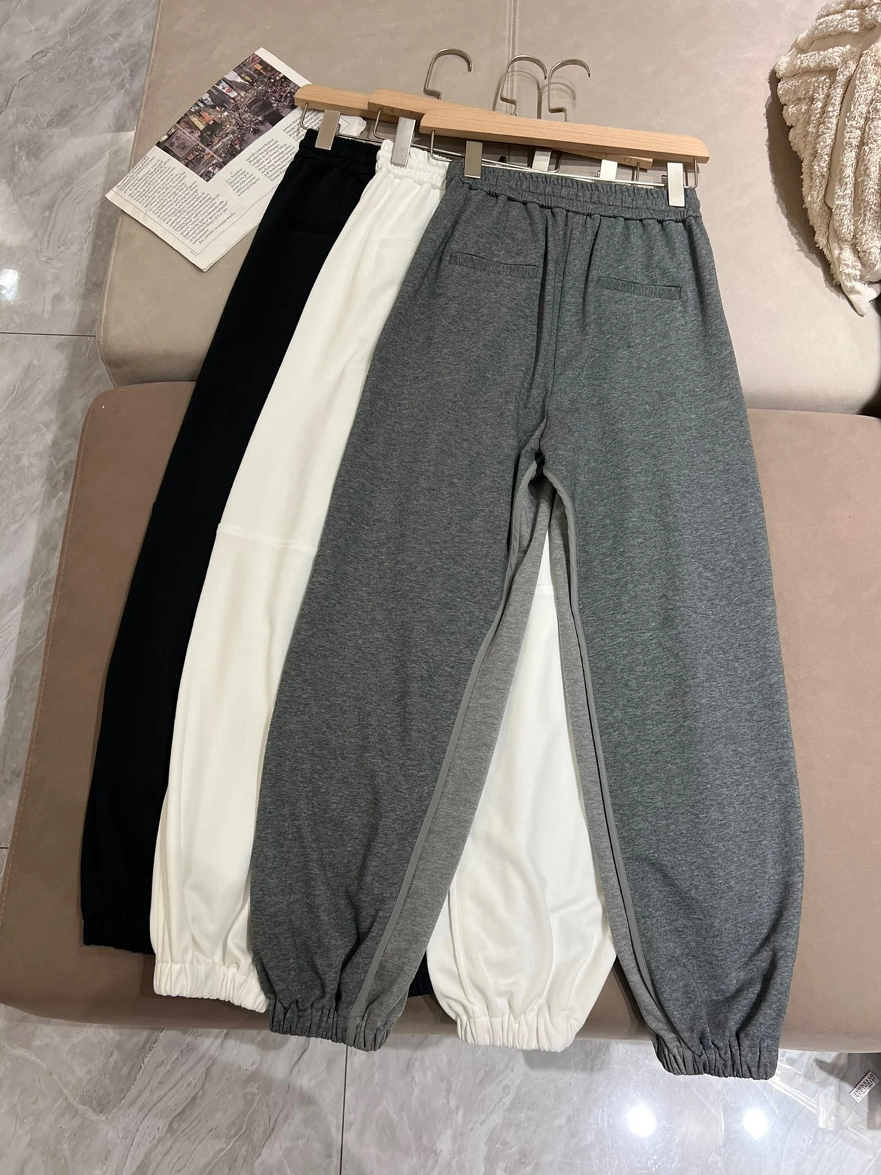 Spring B*C Women's Pants Drawstring Elastic High Waist Trousers Female Oversize Streetwear Baggy Pants Woman Wide Leg Pants