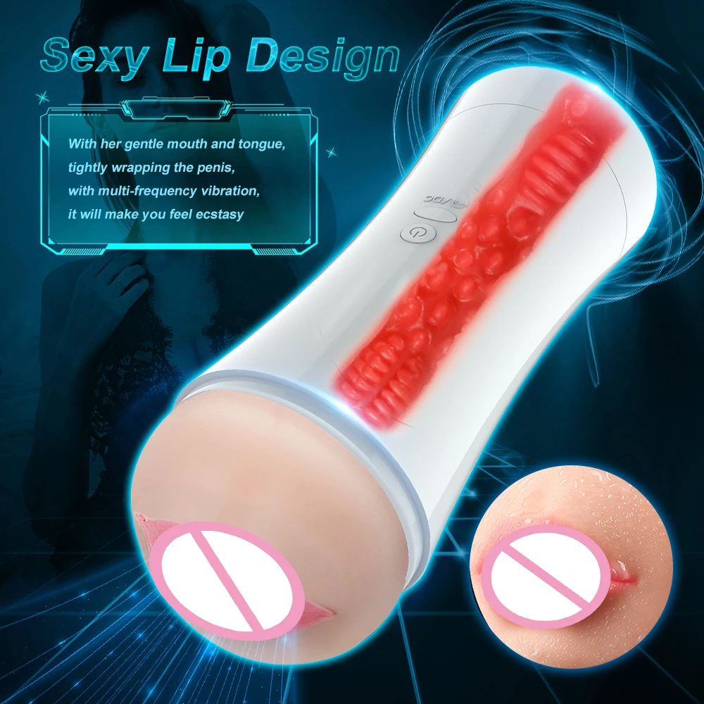 Masturbator for Men Automatic Dual Channel Hand Free Male Masturbation Cup Sucking Male Machine Oral Vaginal Adult Toys for Men