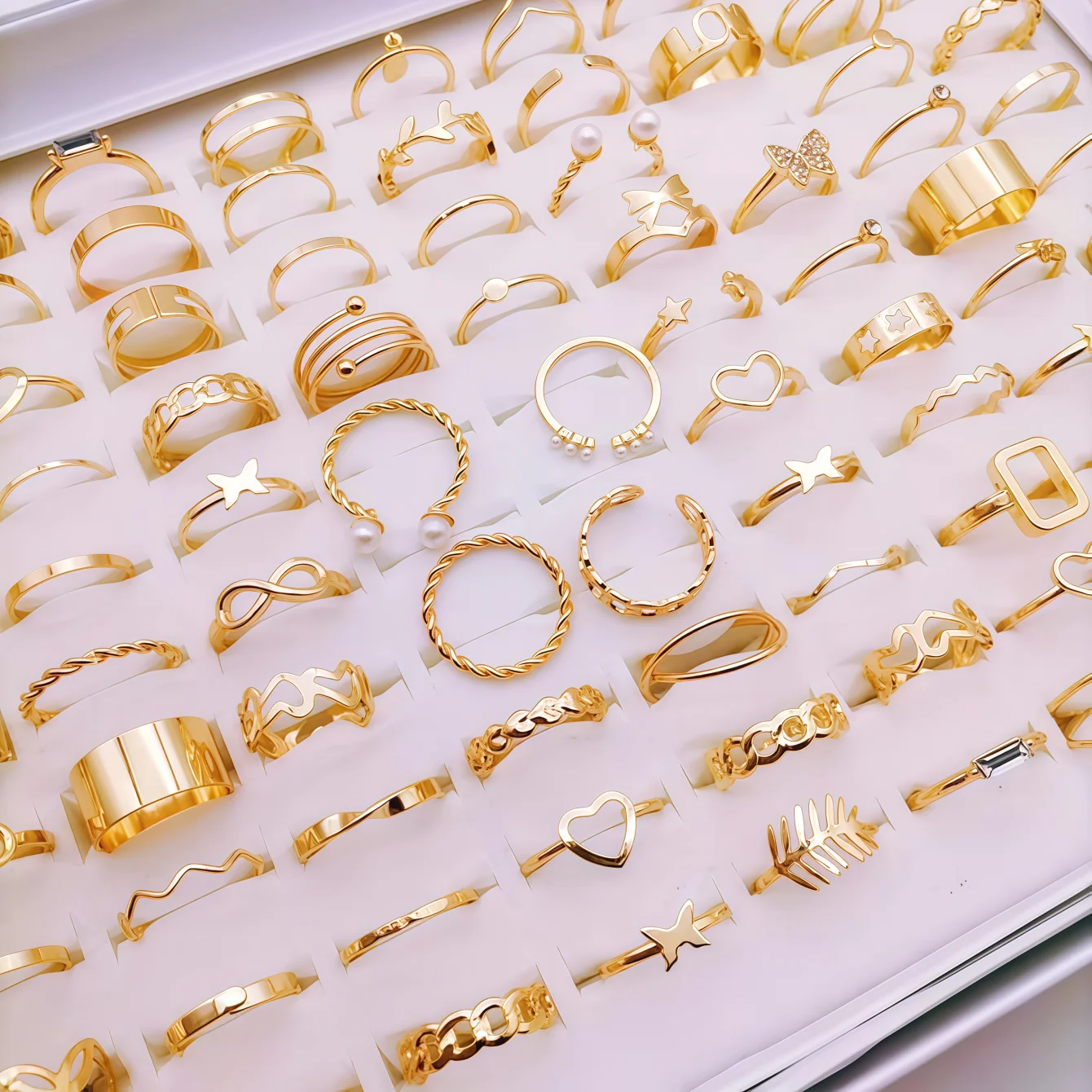 20/30/50/100Pieces Fashion Heart Hollow Rings Set For Women Mix Style Simple Trendy Flowers Butterfly Daily Jewelry Party Gifts