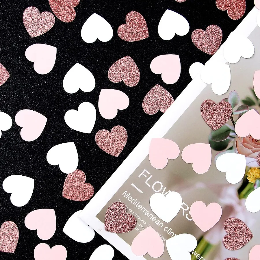 RoseGold Pink White Heart Confetti 300pcs Valentines Mothe Day Engagement Wedding Baby Shower Bachelorette Birthday Party Table