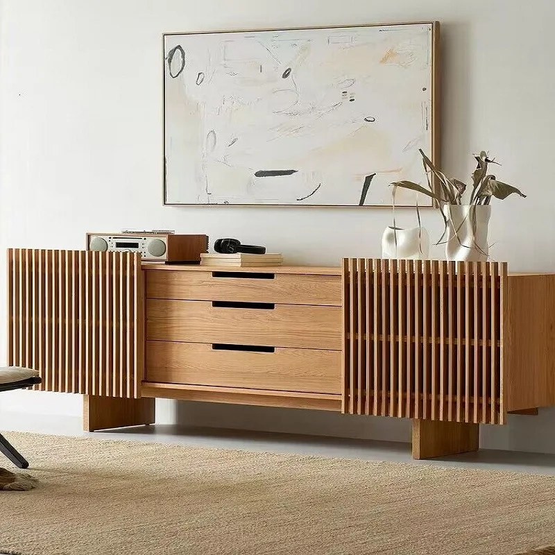 

Тумба для телевизора из массива дерева в скандинавском стиле, большой вместимости, трехъярусная, черная, класса люкс