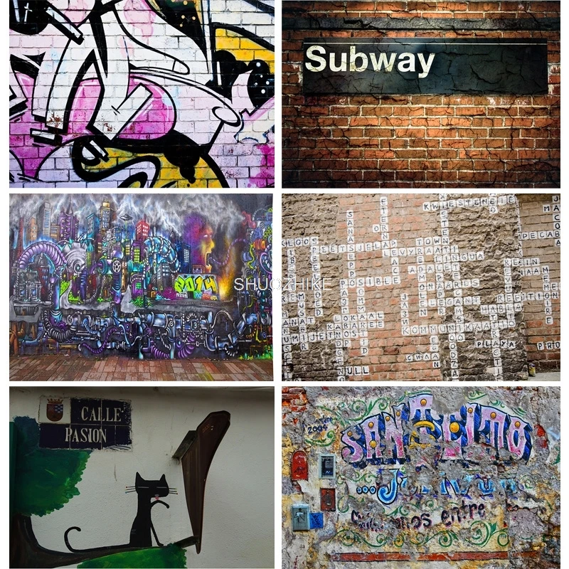 

SHUOZHIKE Digital Vintage Graffiti Brick Wall Photography Backdrops Photo Background Studio Prop 21814 TYQ-01