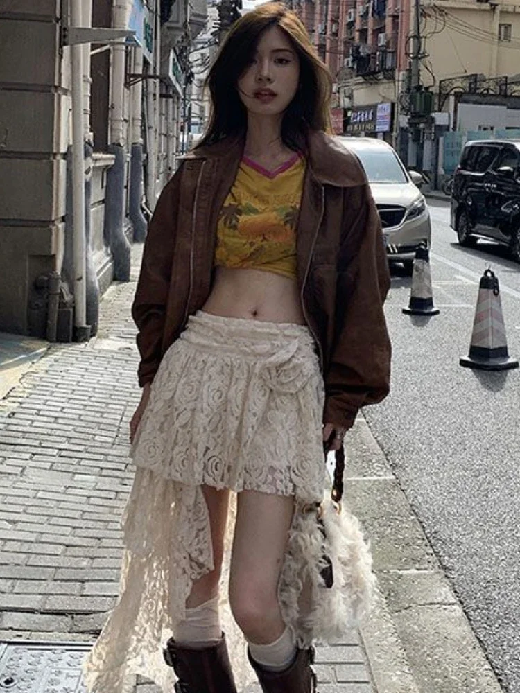 Asymmetrical Skirts Women High Street Y2k Vintage Spring Soft Korean Style Ladies Chic Streetwear Kawaii All-match New Faldas