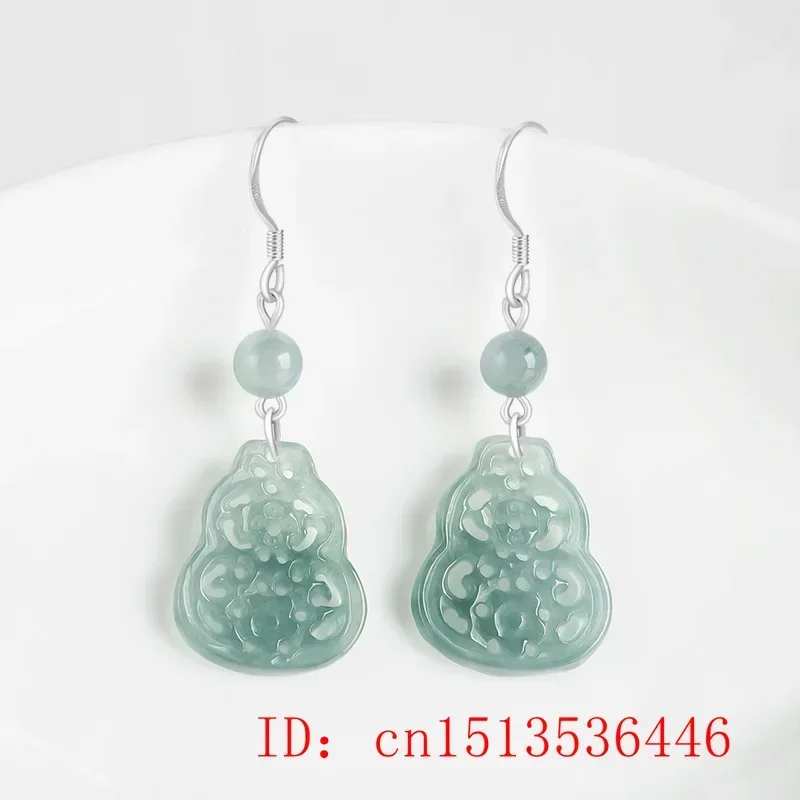 Burmese Jade Donut Hollow Droplet Flower Earrings Jewelry Dangler 925 Silver Blue Women Jadeite Fashion Natural Amulet Gemstone
