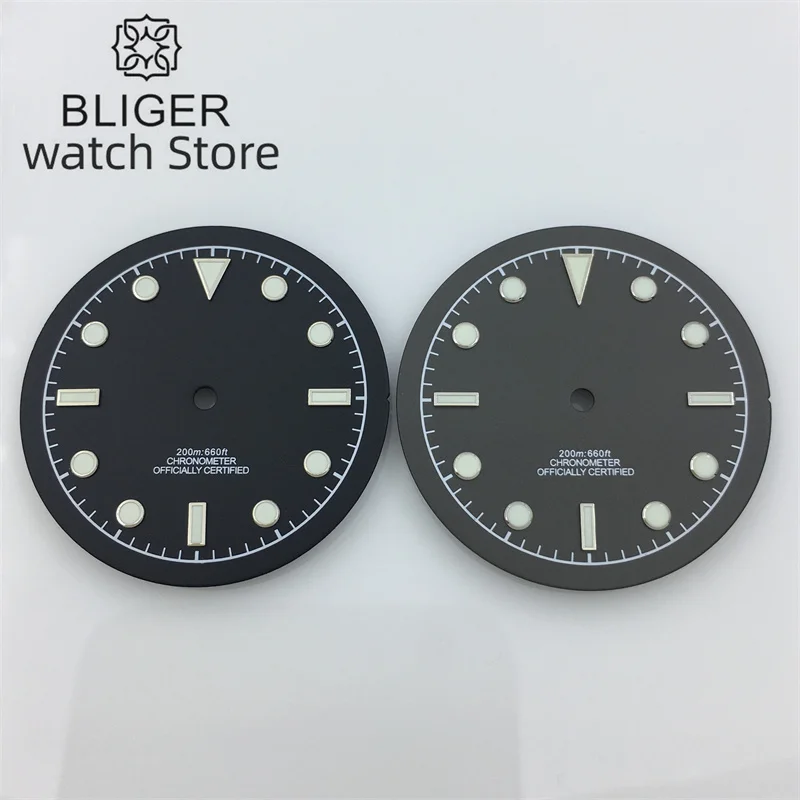 BLIGER 33.5mm dial Black rose gold Dateless window Green luminous Fit NH34 NH35 NH36 ETA 2824 PT5000 Miyota DG series movement