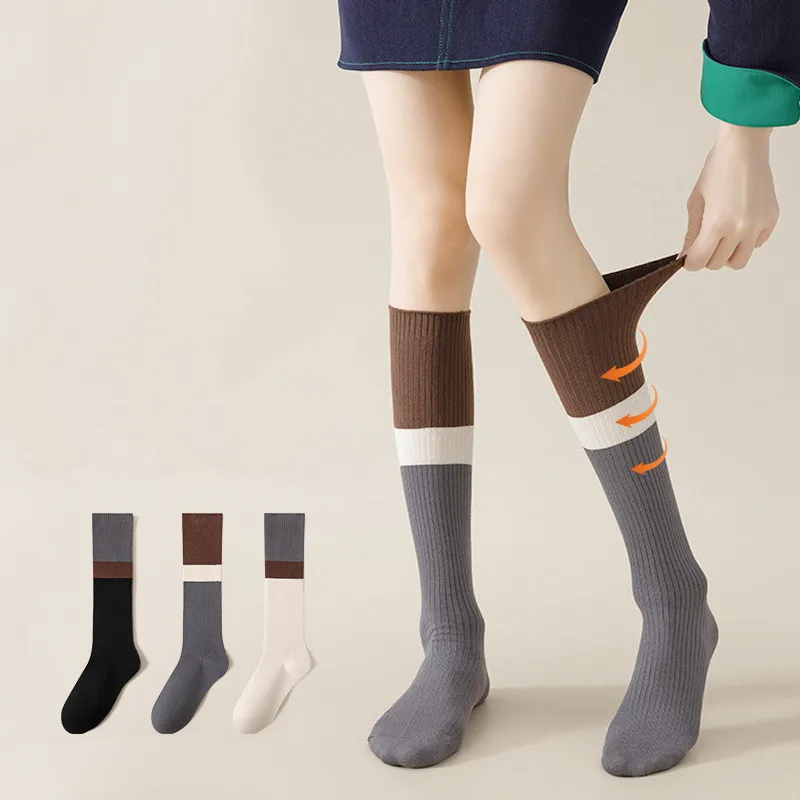 Stockings Women Knitted Cotton Color Matching Knee Socks Women Stockings JK Japanese Style School Girls Long Socks Stockings Sox