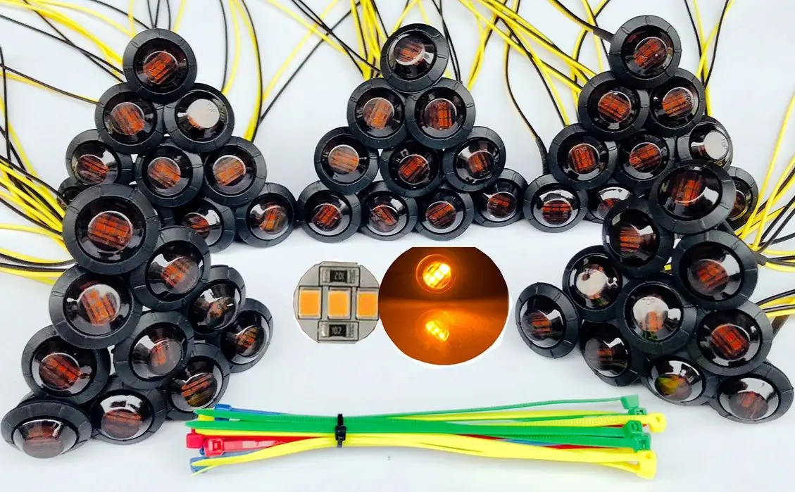 

50x 3/4"Round LED Bullet Light Mini Truck Trailer Smoke Amber Side Marker Lights