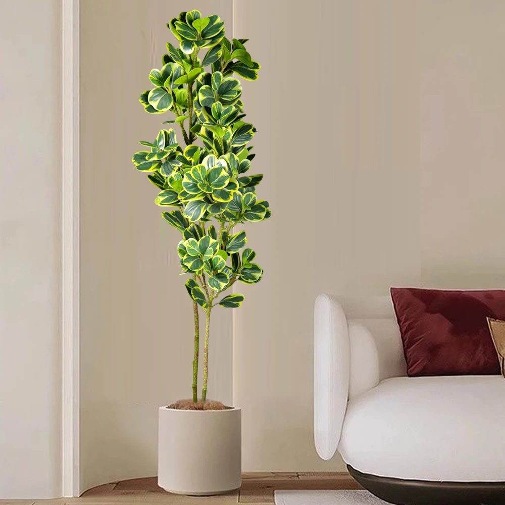 76cm/115cm Artificial Ficus Tree Fake Tropical Plants Plastic Rubber Branch Green Heart-Leaves for Home Garden Outdoor Decor