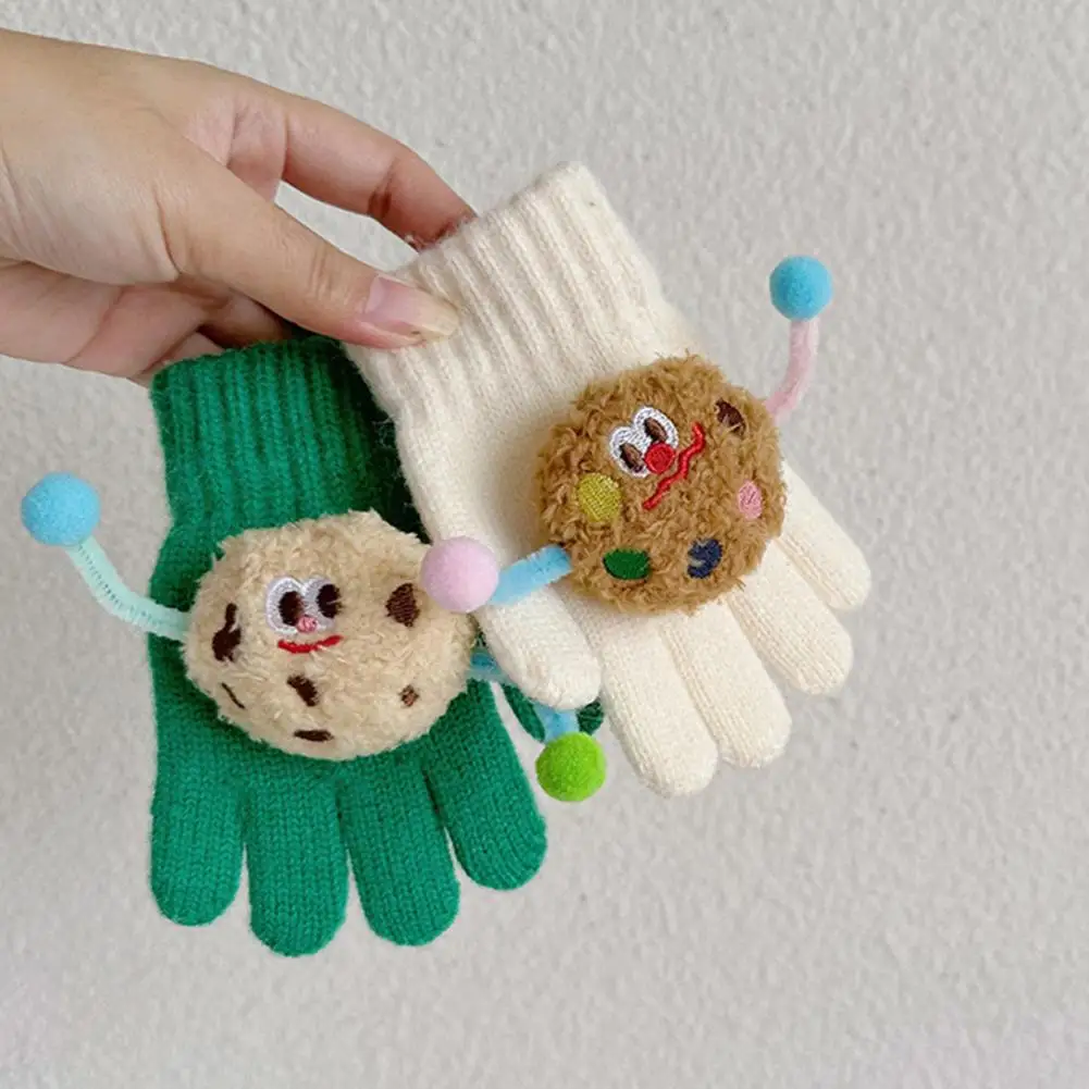 Warm Children Gloves Fun Cartoon Cookie Decor Kids Winter Gloves for Boys Girls High Elastic Knitting Gloves with for Autumn