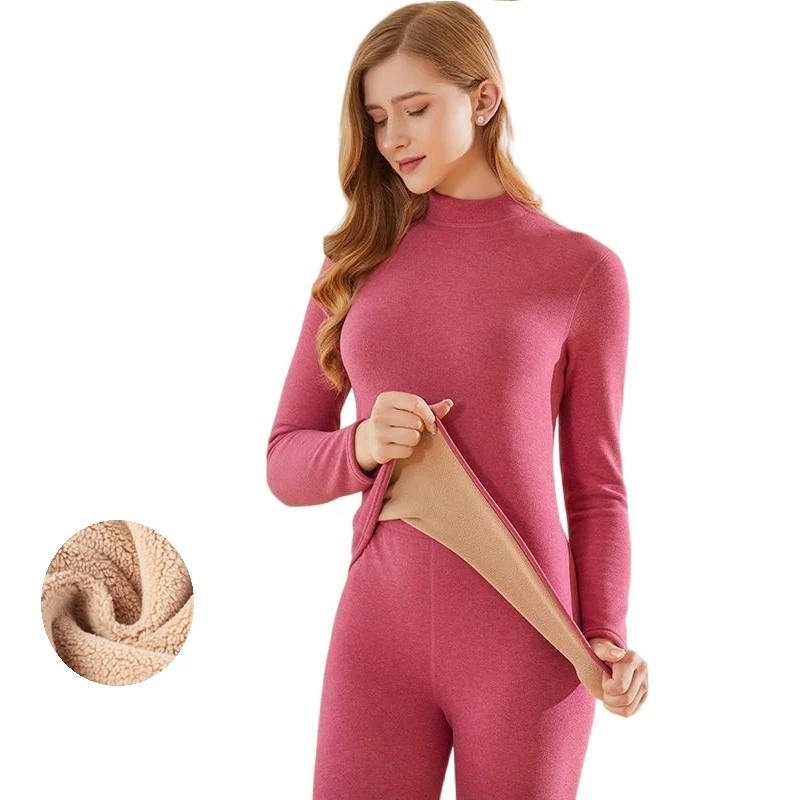 Winter New Women\'s Thermal Underwear Thick Intimate Set Berber Fleece 2 Pieces Underpanties and Undershirts Long Johns Women