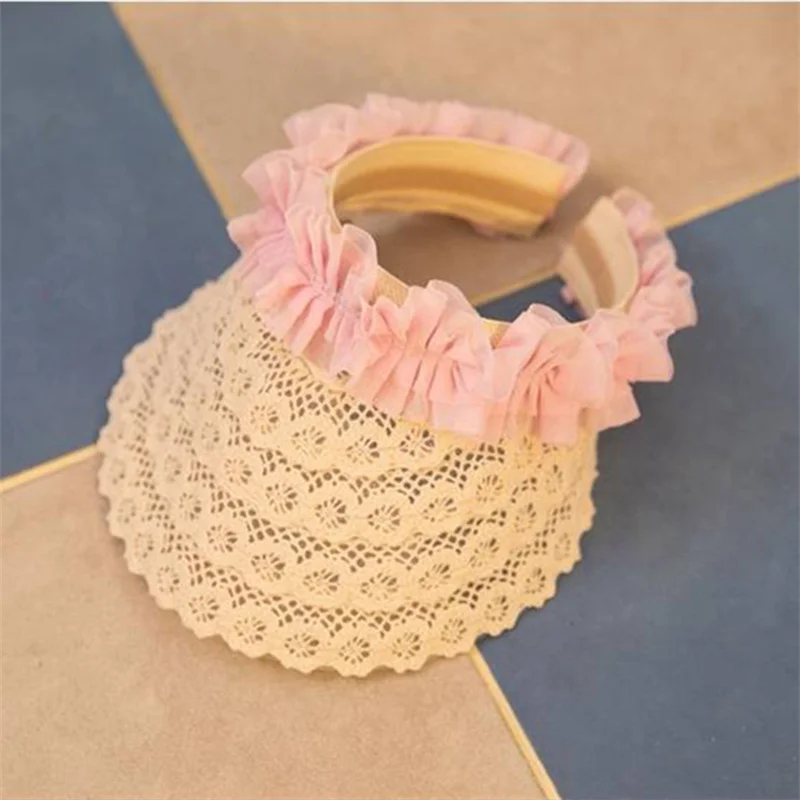 New Arrivals 2022 Kids Girls Sun Hats Lace Flower Hollow Out Child Big Brim Visor Hat Cap Outdoor Beach Summer Straw Hat