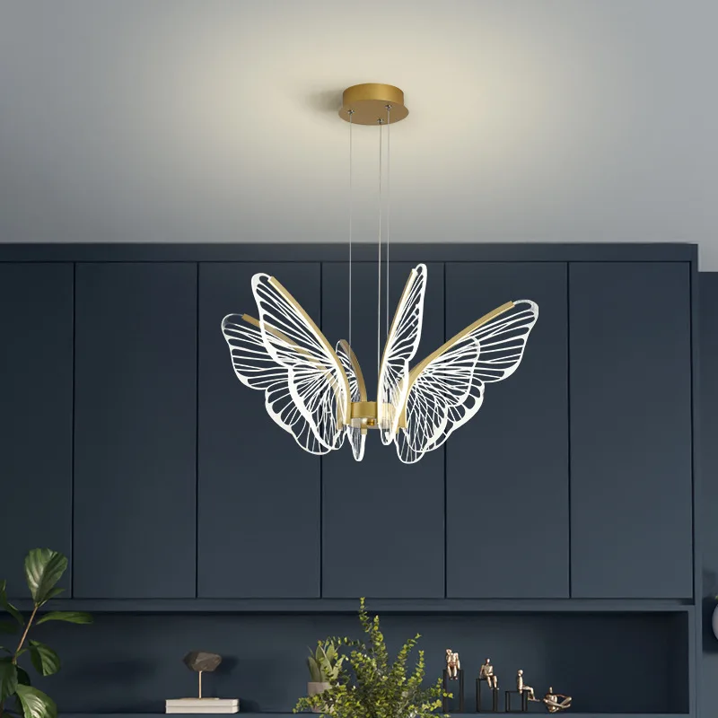 Nordic 3/6/8/10 LED Pendant Light Living Room Bedroom Dining Room Kitchen Butterfly Ceiling Chandelier Iron Acrylic Hanging Lamp