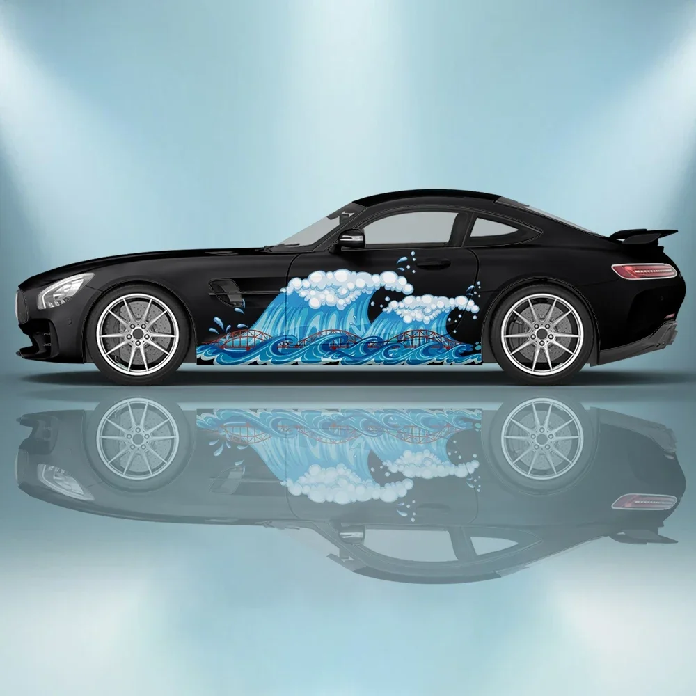 

Blue Ocean Waves Car Vinyl Wraps Decal Self-adhesive Anti Scratch Sticker Suitable for Trucks SUV Decor Auto Accessories Gift