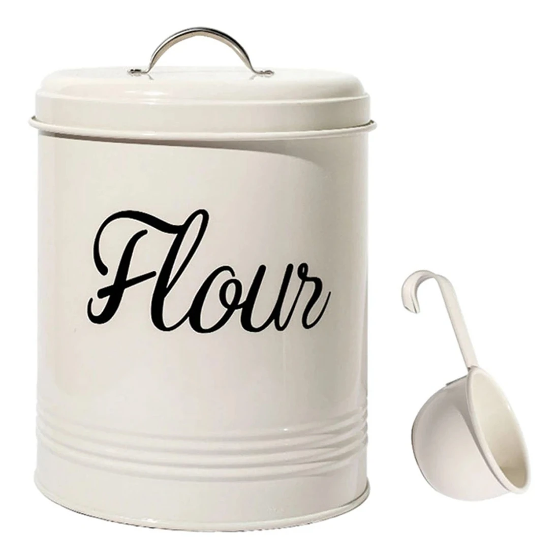 

White Metal Food Flour Storage Tin Jar 5L Container 5L with Airtight Lid, Durable