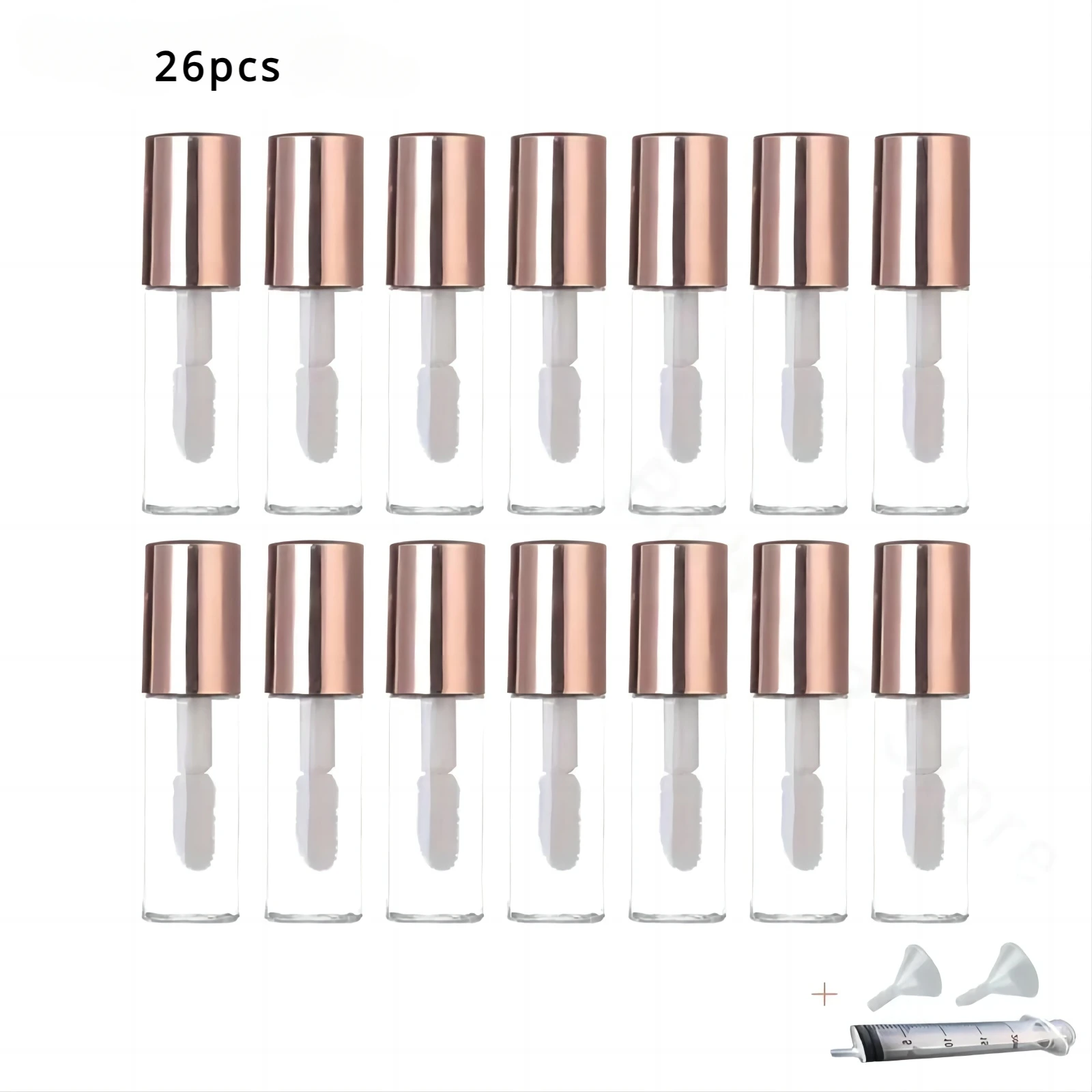 Tubos vacíos de plástico transparente para brillo de labios, tubo de bálsamo labial, Mini contenedor de cosméticos de muestra, oro rosa, 26 piezas, 2,5 ML