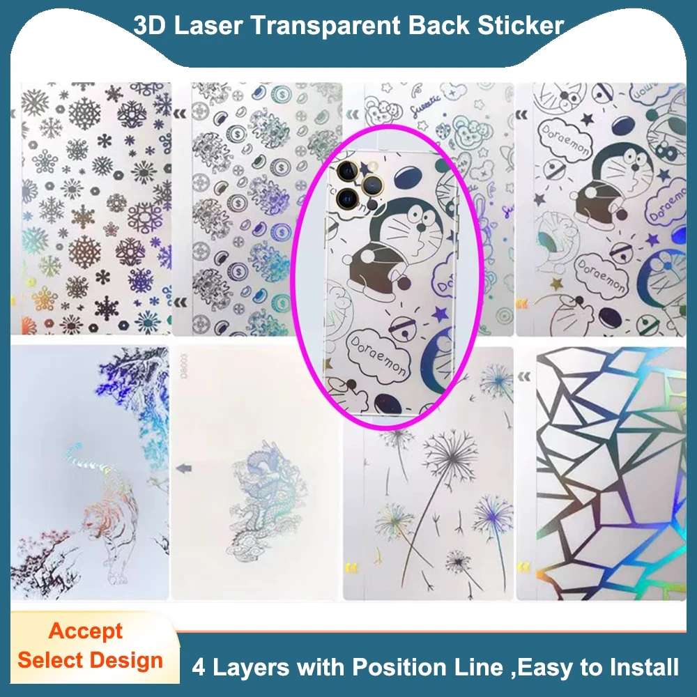 Fonlyu 50pcs 3D Transparent Phone Skin Films Rear Micas for Screen Protector Cutter Plotter Laser Floral Decoration Stickers