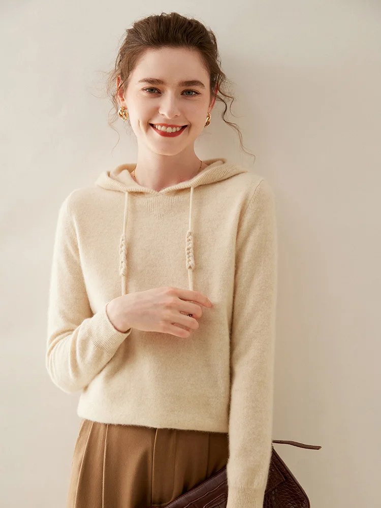 ADDONEE, Jersey con capucha de Cachemira de 100% para mujer, suéter de Otoño Invierno, estilo informal, prendas de punto de Cachemira de manga larga, Tops con capucha