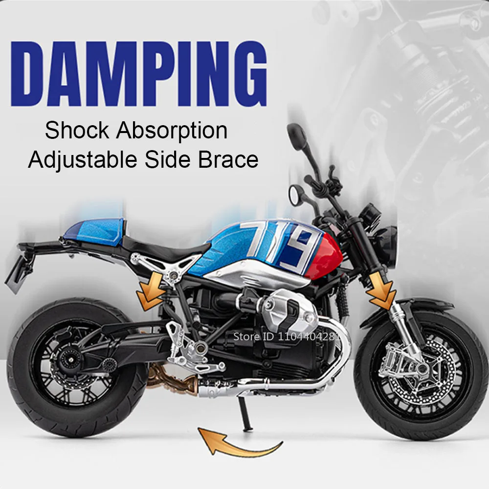 1:9 R NineT Honda Monkey motocicleta de aleación modelo fundido a presión juguetes sonido luz coche rueda delantera dirección motocicleta para niños regalo para adultos