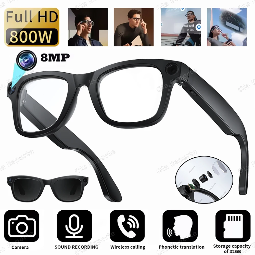 Al voice transcription Camera Smart Glasses 1080P Video Waterproof Bluetooth5.3 Call Playing Music Smart Sunglasses Use ChatGPT
