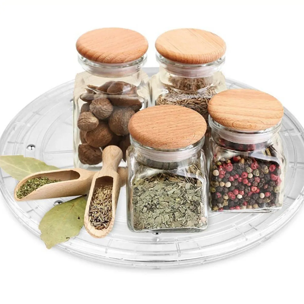 360 Degree Round Rotating Turntable Clear Acrylic Transparent Kitchen Spice Holder Multi Functional Storage Tray Organizer