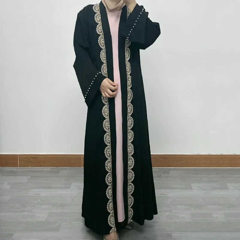 Women Eid Muslim Abaya Ramadan Morocco Dubai Cardigan Pearls Abayas Kaftan Vestidos Arab Modest Long Robe Embroidery Belt