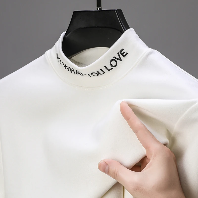 

Высококачественная брендовая мужская футболка с вышивкой букв, двусторонняя бархатная футболка с длинным рукавом, весенняя модная тенденция, теплая мужская одежда