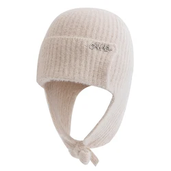 New Women Cute Earflap Winter Hat Fashion Faux Fur Knitted Hat Kpop Style Soft Beanie Hats Female Streetwear Cap