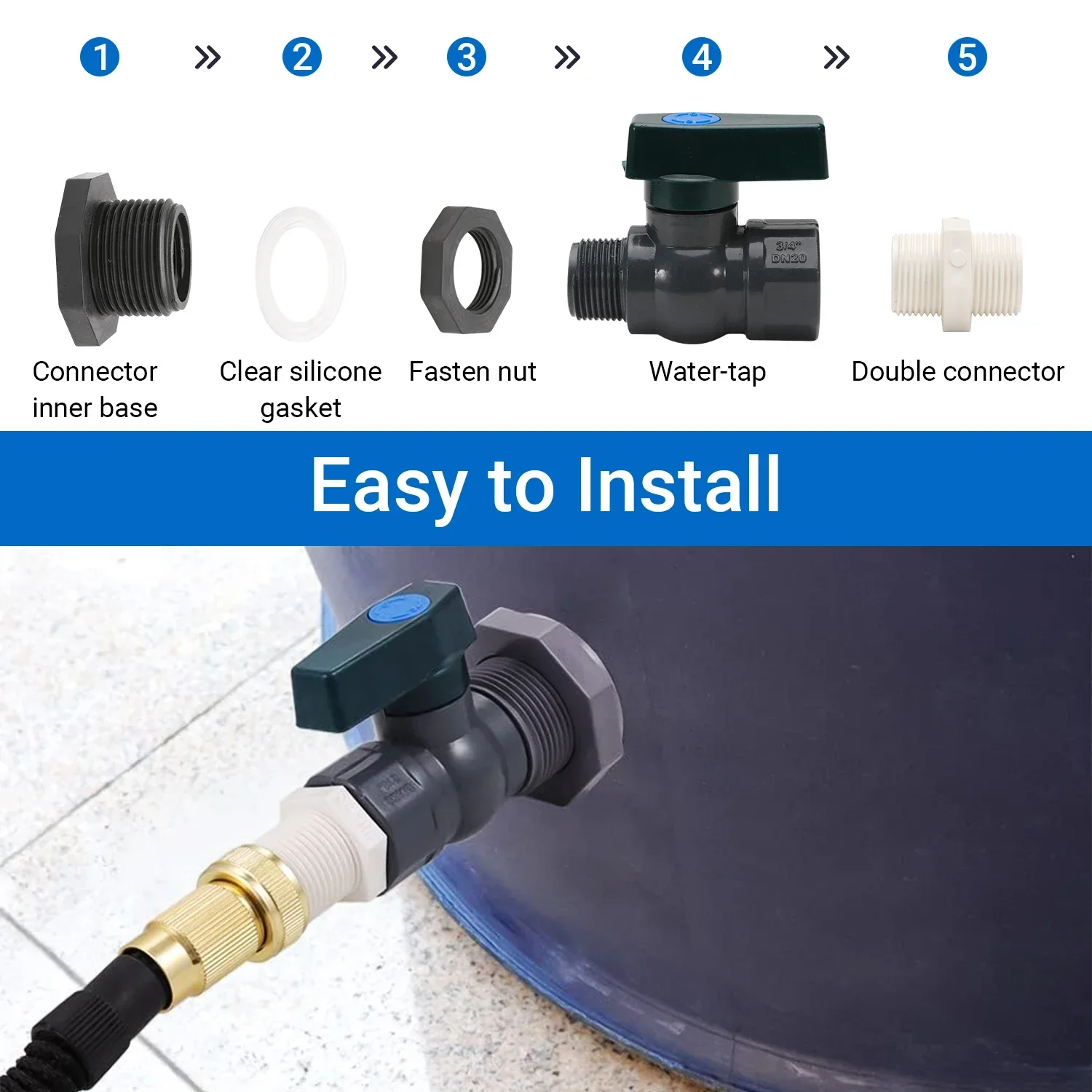 1 Set, PVC Water Barrel Spigot Kit, Connector Drain Adapter with Inner Connection for Garden, Rain Barre, Garden Tool Supplies