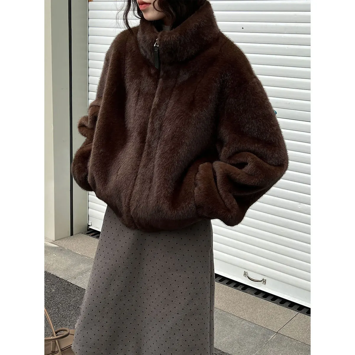 Pullover invernale da donna in pelliccia sintetica con mezza zip, colletto alla coreana, felpa in peluche, cappotto in pile tinta unita, giacca da donna