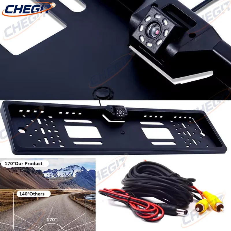 Car Rear View Camera with EU License Plate Frame Waterproof Night Vision Reverse Backup 4/8/12 LED Light European Style
