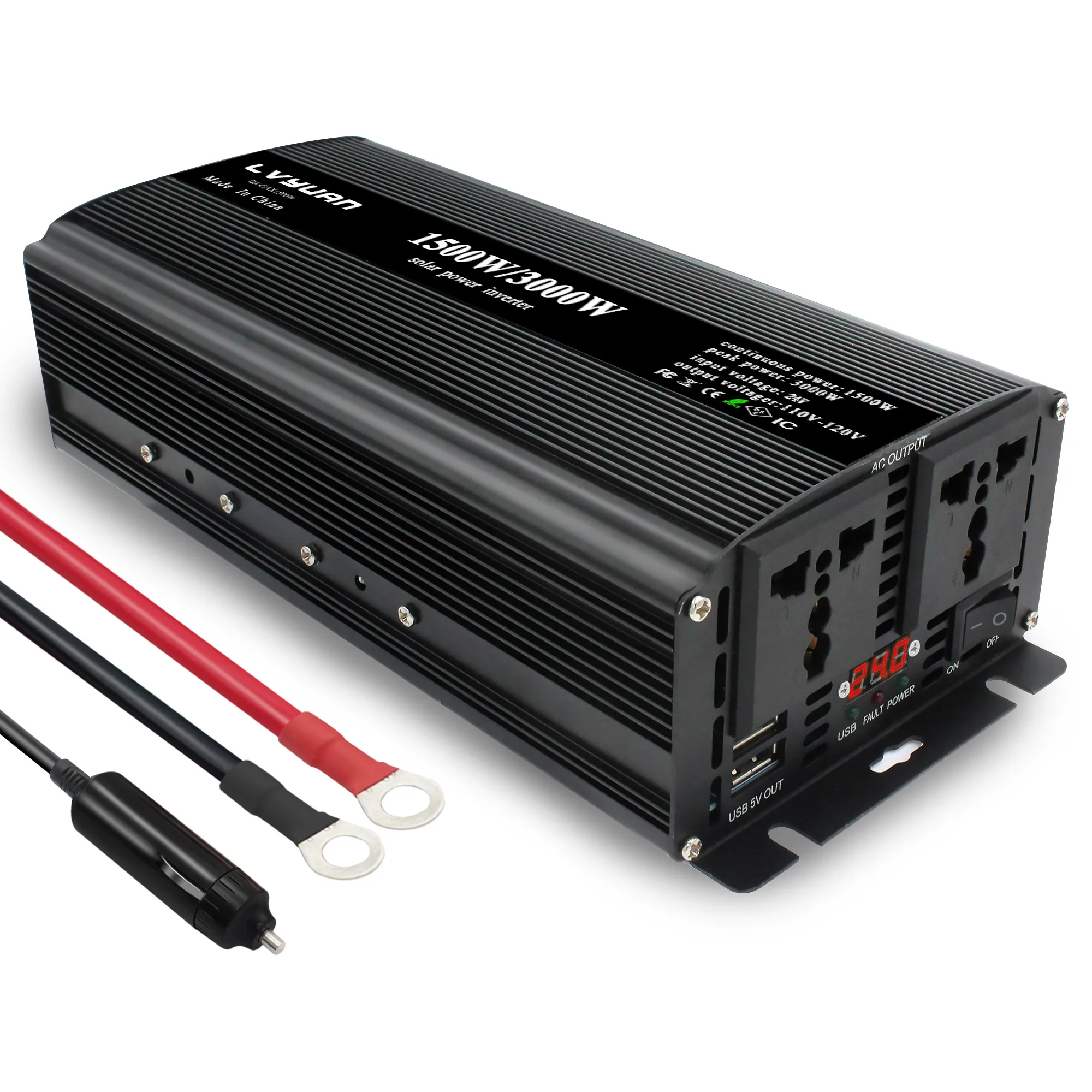 2026 Lvyuan UN/US/EU/AU Sockets Car Power Inverter 3000W Modified SineWave DC 12V/24V/48V to AC 110V/220V/240V Car Powered