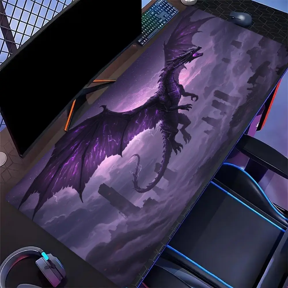 Mystical Purple Fantasy Dragon Gaming Mouse Pad Non‑Slip Rubber Desk Mat Dark Magic Cloud Art For Gaming And Daily Desktop Use