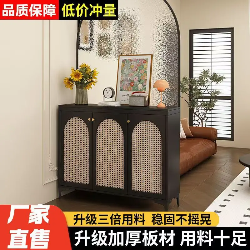 Home entrance cabinet shoe cabinet living room rattan partition retro screen light luxury high-end glass partition cabinet oppos