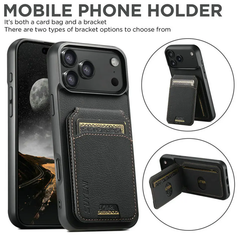 เคสโทรศัพท์สำหรับ iPhone 16 15 14 13 12 17 Pro Max Air Plus 17Pro 5G 2025 หนังแบบกระเป๋าใส่บัตรพร้อมขาตั้ง รุ่น K0025