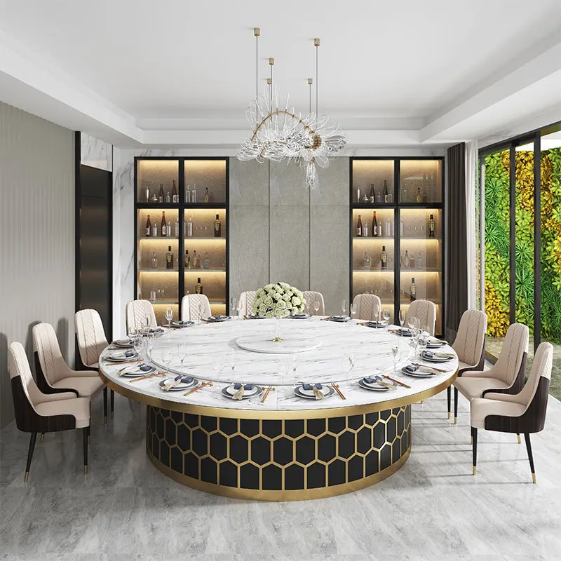 custom.Artificial Quartz Stone Table Top Round Custom Design Hot Pot Restaurant Dining Table Set