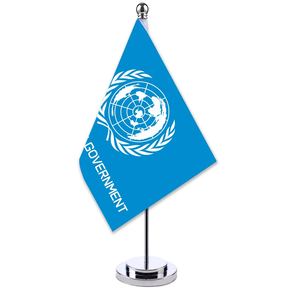 

Mini Flag Of United Earth Government Banner Meeting Boardroom Table Desk Stand Flag Set UEG Emblem Room Office Decoration