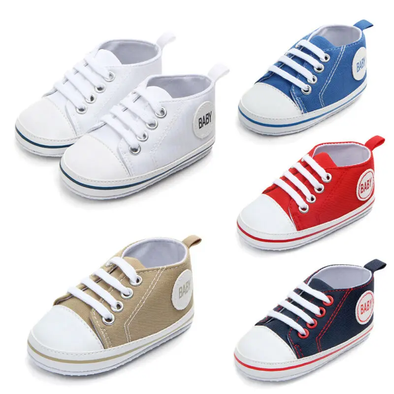 Baby Canvas Classic Sports Sneakers Newborn Baby Boys Girls Letter Print First Walkers Shoes Infant Toddler Anti-slip Baby Shoes