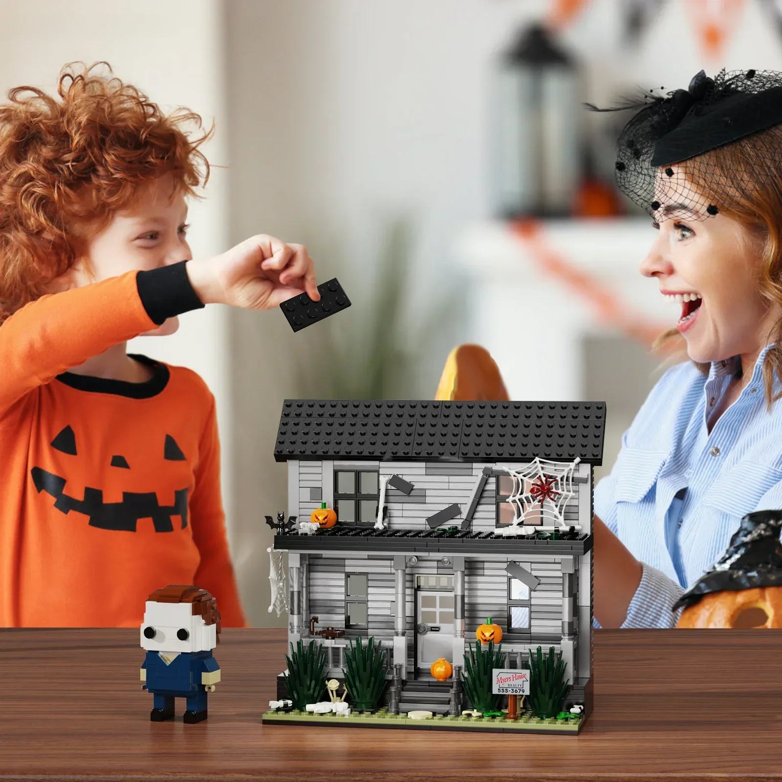 MOC Horror Movie Iconic Street Architecture Model Michael Myers House Building Block Set giocattoli fai da te per bambini regalo di Halloween