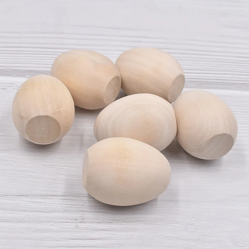 10pcs/lot Unpainted Wooden Fake Eggs Easter Egg Bulk for Children DIY Game Toy Foods