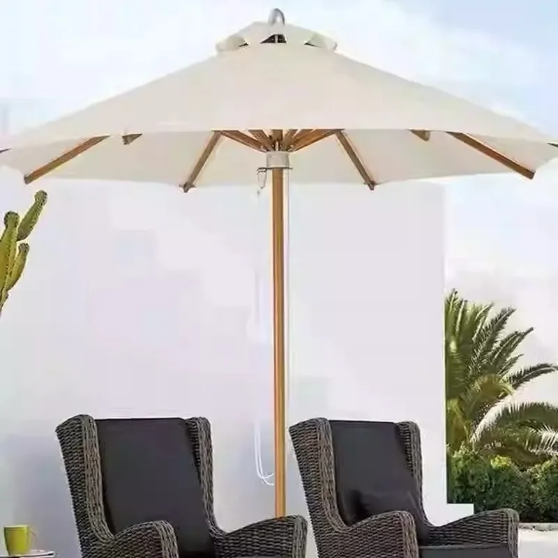 Outdoor Sunshade Canopy Large Patio Umbrella for Garden Beach Pool Round Wooden Texture Windproof Shade Structure 2.5m 3m