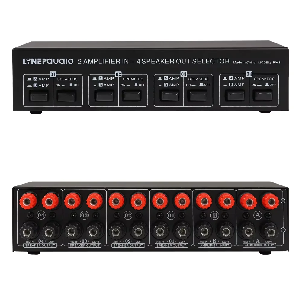 

2 in 4 out passive power amplifier speaker selector switcher speaker switch splitter partition comparator lossless