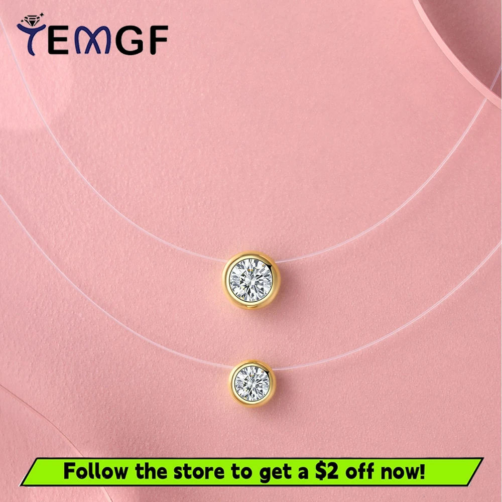 

TEMGF 5mm/6.5mm Moissanite Necklace for Women 925 Silver Bubble Pendant Invisible Transparent Fishing Line Simple Jewelry Gifts